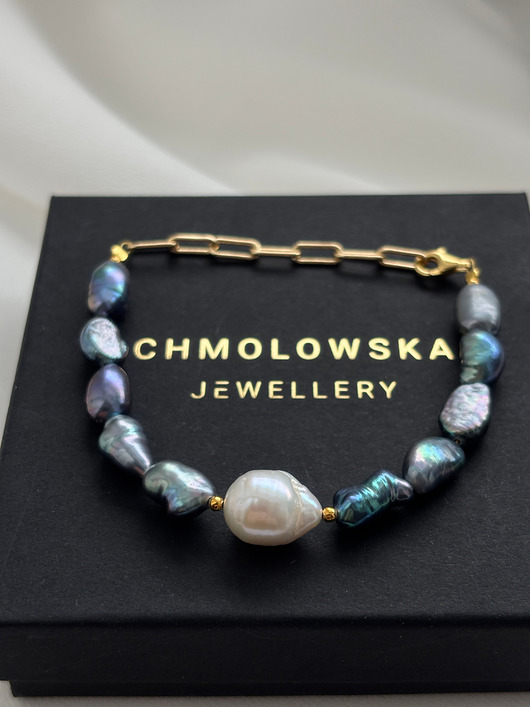 bransoletki złote Bransoletka  unikat Perły Granatowe