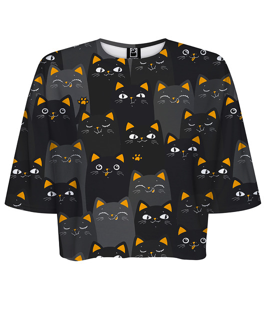 t-shirt damskie DR.CROW T-shirt Krótki CROP Cats Orange