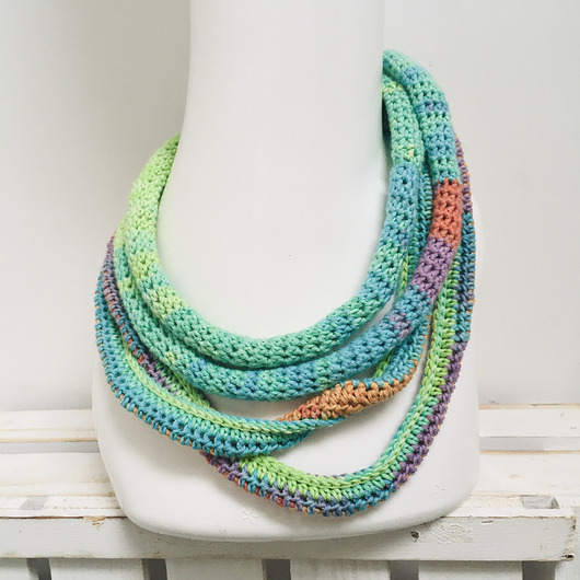 naszyjniki - inne Naszyjnik szydełkowy boho 2w1 handmade bawełna