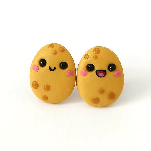 kolczyki z masy plastycznej Kolczyki ziemniaczki kawaii