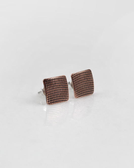 kolczyki z miedzi Płótno - miedziane kolczyki - ooak