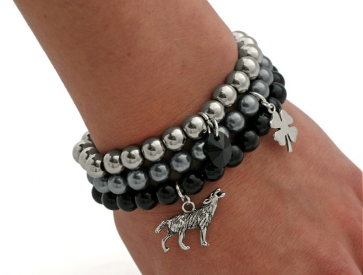 Black jade, silver hematite & steel pearl set. Lavoga
