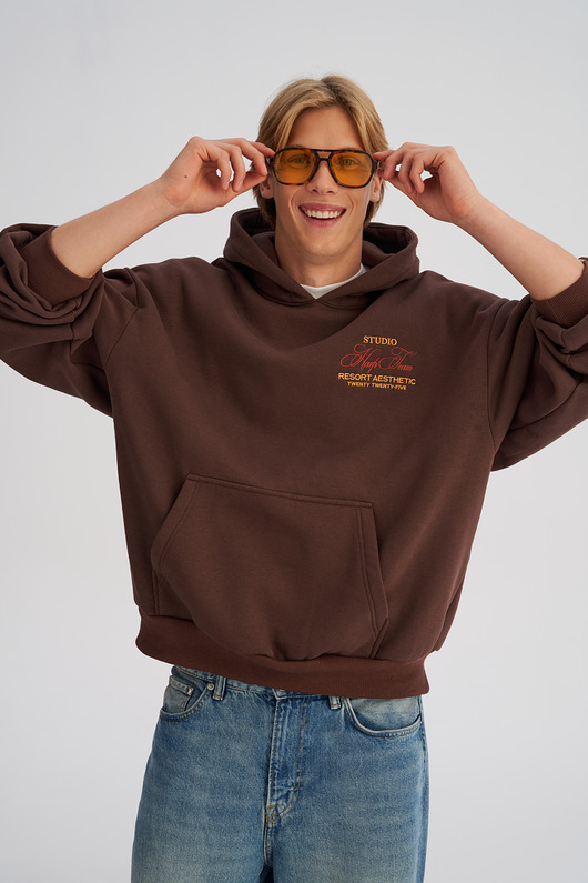 bluzy męskie Bluza z kapturem PUFFA Kakao męska