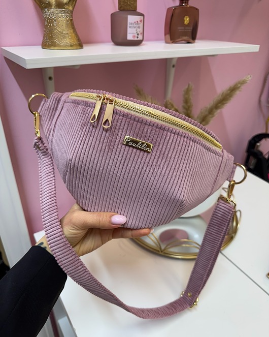 saszetka nerka Nerka damska sztruksowa pudrowy róż L