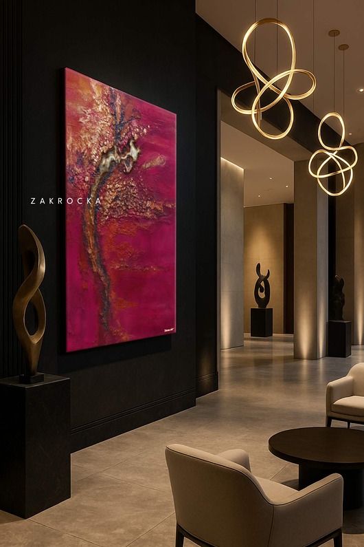 obrazy Obraz LATTAFA - wyrazista struktura fuksja i złoto