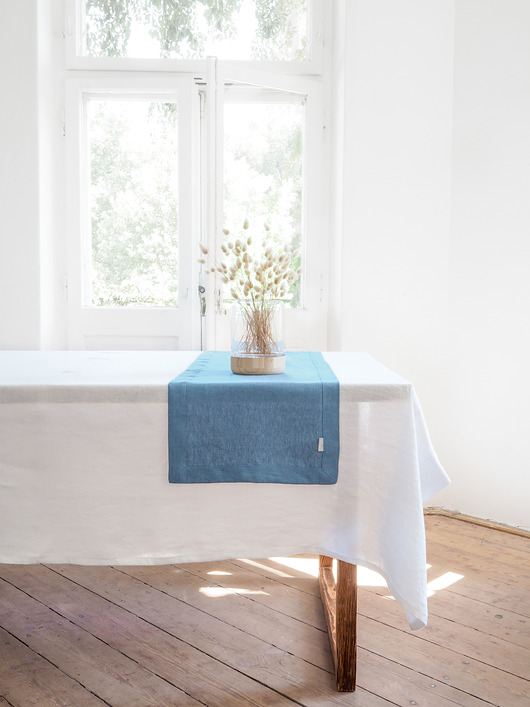 obrusy i serwetki Lniany Bieżnik Heavy Linen DUSTY BLUE