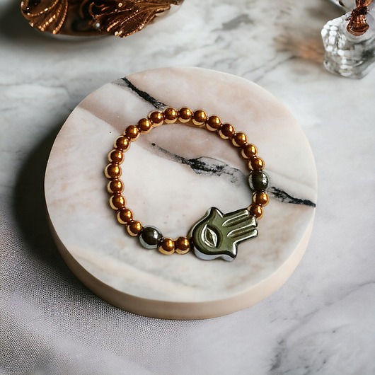 pierścionki elastyczne Hamsa - talizman chroniący od zła - pierścionek : hematyt I