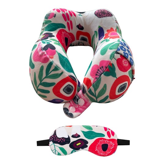 poduszki z grafiką Poduszka podróżna z opaską na oczy Lomma Flowers