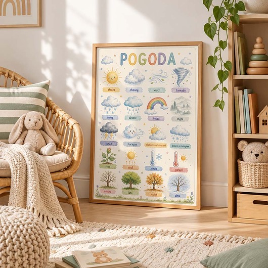 obrazy i plakaty do pokoju dziecięcego Plakat edukacyjny POGODA dla chłopca