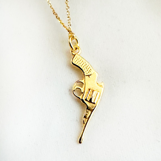 złote naszyjniki Naszyjnik z rewolwerem,  złoty pistolet , broń, colt , western