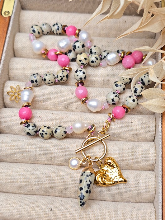 złote naszyjniki Romantyczny Naszyjnik Cętki z Różem