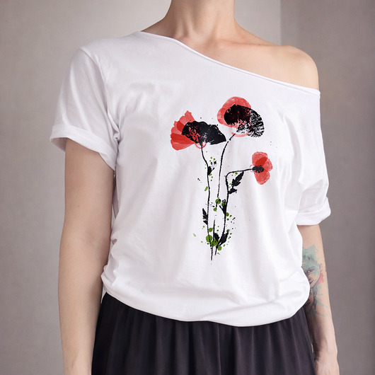 t-shirt damskie Maki tusz Oversize Biały