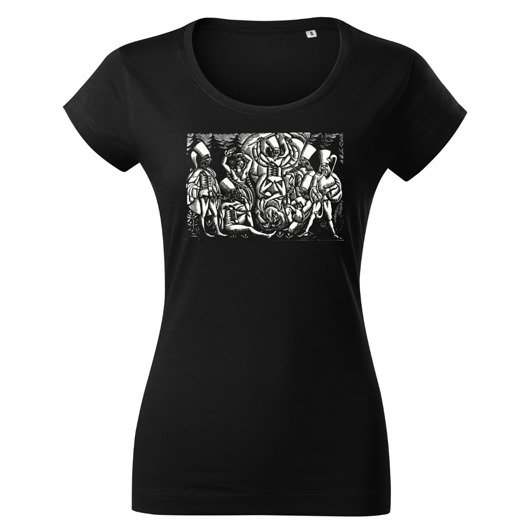 t-shirt damskie Władysław Skoczylas w Tatra Art. Taniec Zbójników. Drzeworyt z 1919 roku.
