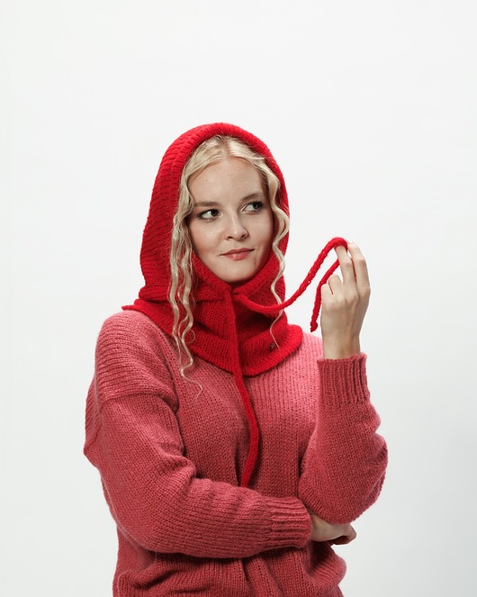 czapki damskie Alpaka Balaclava - czerwony
