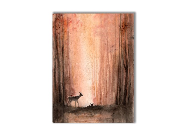 grafiki i ilustracje Las. Sarny. Akwarela ręcznie malowana
