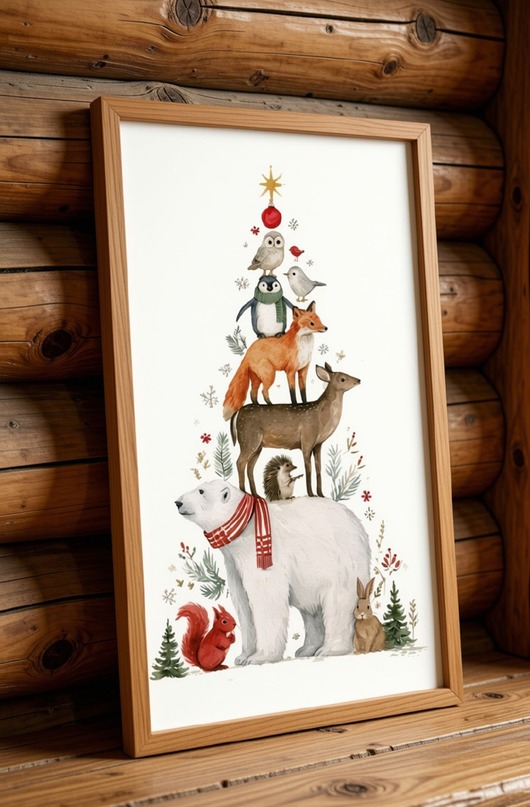 grafiki i ilustracje PLAKAT pokój dziecka zimowa ilustracja zwierzęta