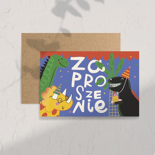 kartki okolicznościowe - wydruki Zaproszenie na urodziny dino