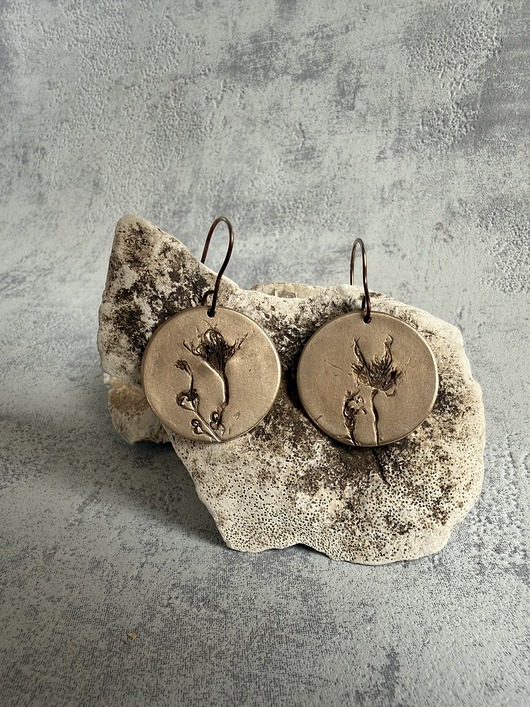 kolczyki - inne Kolczyki z brązu z unikatowym odciskiem prawdziwych roślin