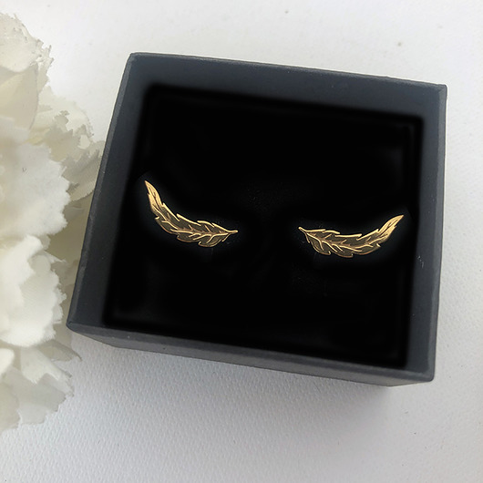 kolczyki pozłacane Srebrne kolczyki z piórkami , sztyfty piórka pozłacane