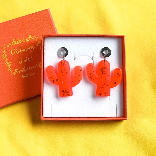kolczyki z żywicy Kolczyki z żywicy : KAKTUSY : neon orange