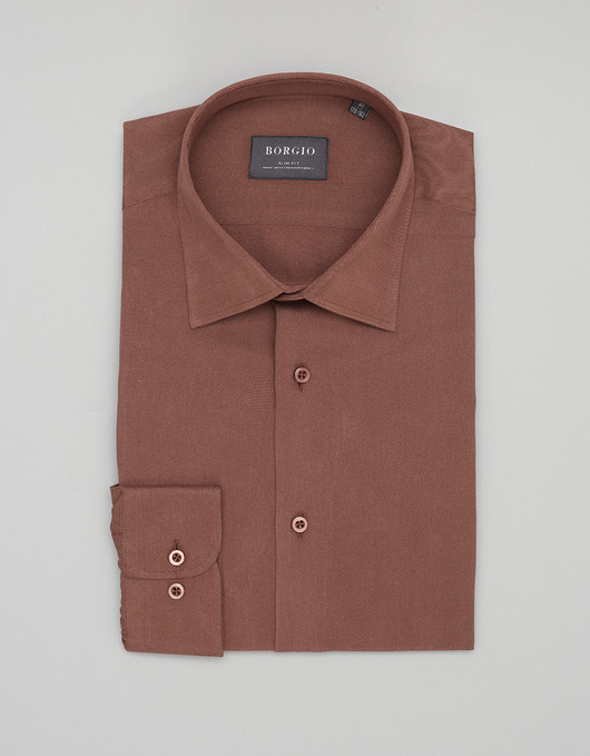 koszule męskie Koszula męska terranova 00473 długi rękaw brąz slim fit