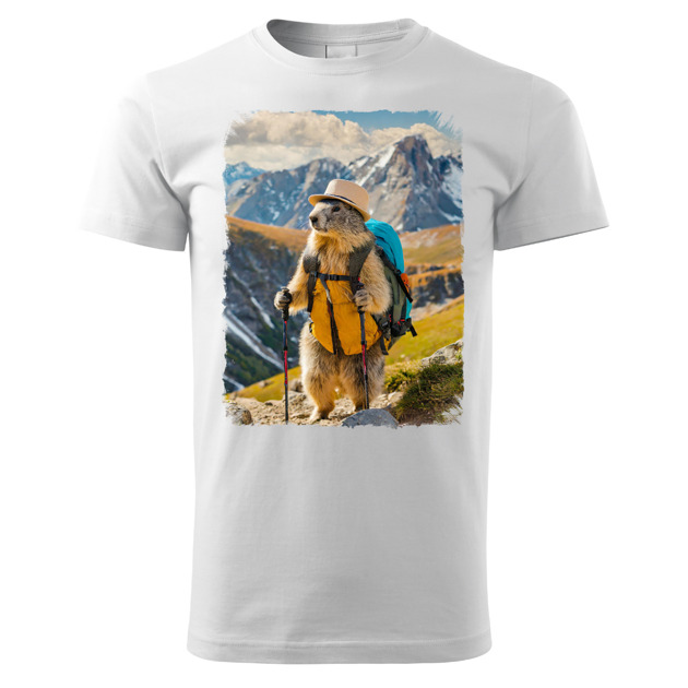 t-shirty męskie Tatra Art świstak na górskim szlaku z plecakiem  kapeluszem męska koszulka v6