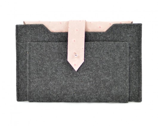 Etui na tablet 7'- Filc i skóra - różowy struś Green Sheep