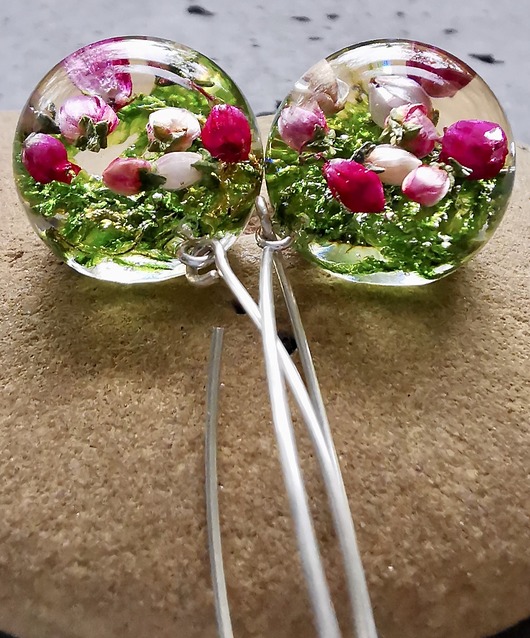 Kolczyki srebrne z mchem i wrzosem Grol Jewellery
