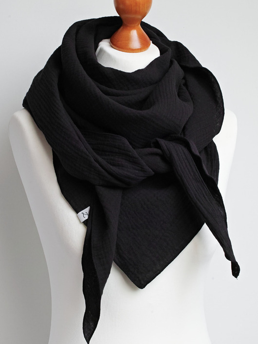 szale damskie Chusta muślinowa damska CZARNA, uniwersalna chusta bawełniana
