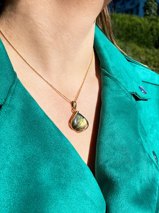 Colare Labradoryt złoto Brazi Druse Jewelry
