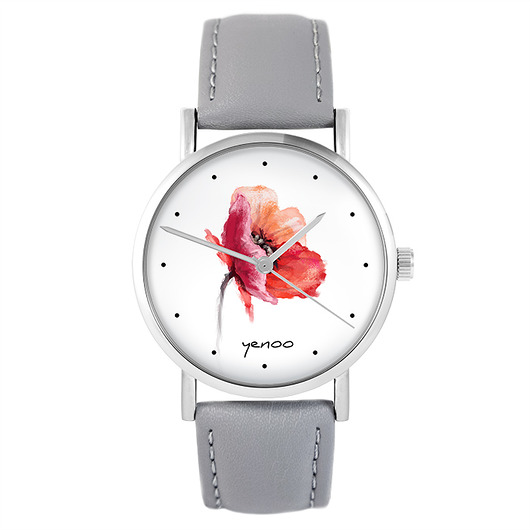 zegarki damskie Zegarek yenoo - Mak - skóra, szary