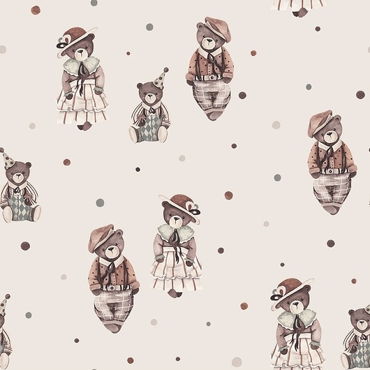naklejki ścienne do pokoju dziecka Tapeta ścienna Retro Niedźwiadki Krem 53cm x 10m PZ