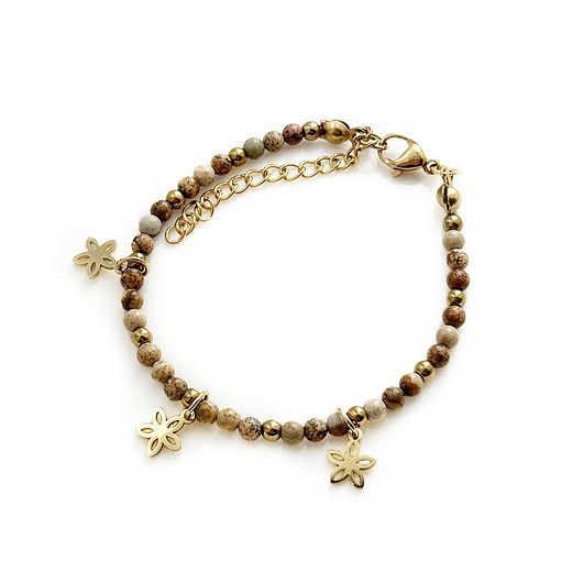 bransoletki z kamieni naturalnych Bransoletka jaspis, kwiatowe zawieszki