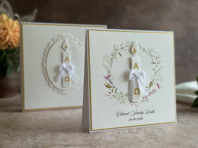 kartki, zaproszenia na chrzest Pamiątka chrztu, kartka z pudełkiem i kopertą, 49C