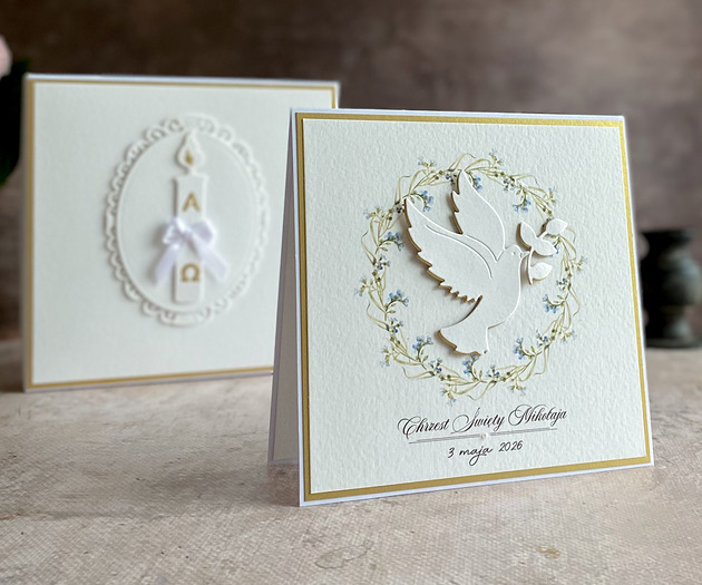 kartki, zaproszenia na chrzest Pamiątka chrztu w pudełku z kopertą, 49F