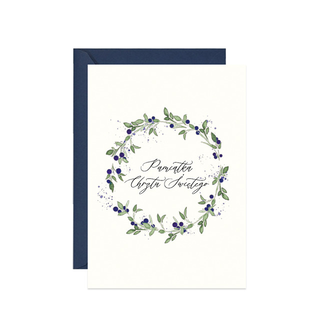 kartki, zaproszenia na chrzest Kartka na Chrzest z jagodowym wiankiem