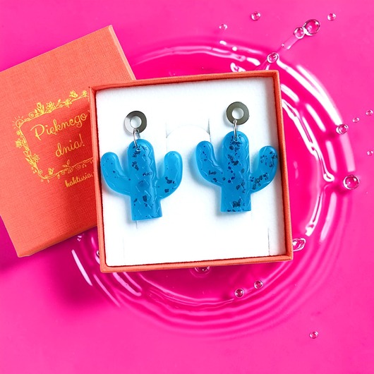 kolczyki z żywicy Kolczyki z żywicy : KAKTUSY : niebieskie