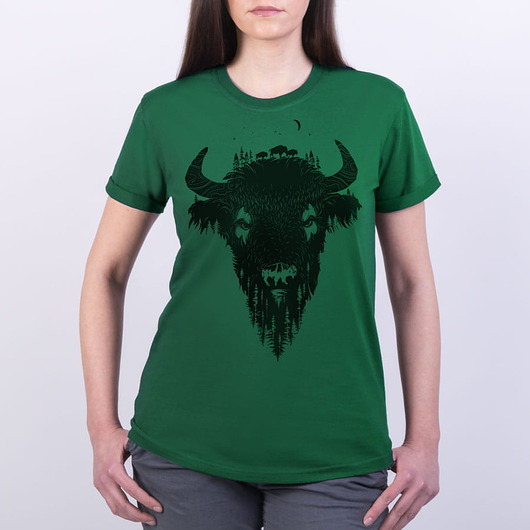 t-shirt damskie Koszulka damska ŻUBR zielona