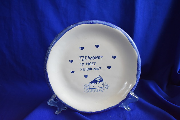 patery i talerze Talerz ceramiczny na ciasto  "Zjedzone? To może serniczka?"