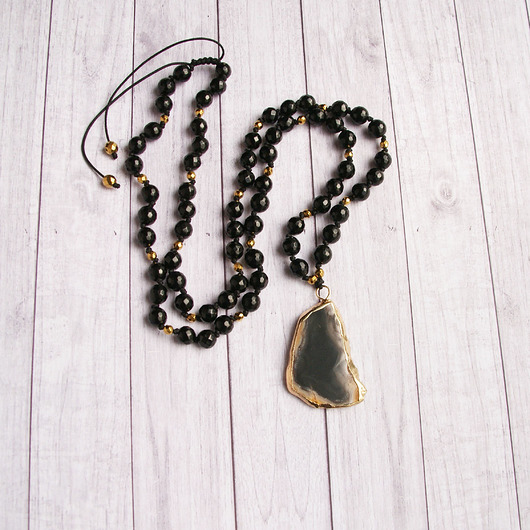 wisiory S A L E : unikatowy naszyjnik - czarny agat & onyks