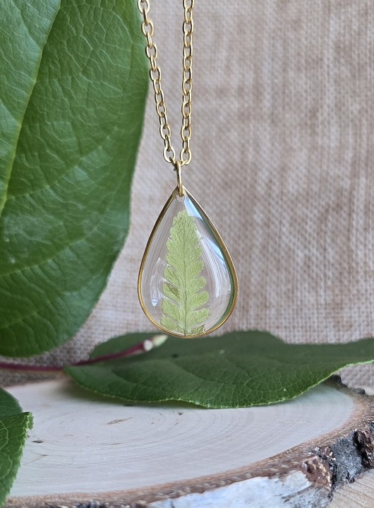 wisiory Złoty wisiorek prawdziwe kwiaty paproć