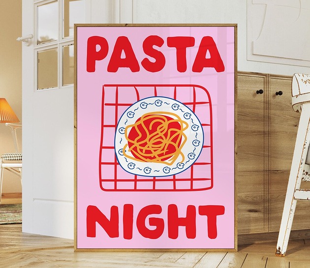 plakaty Grafika z makaronem i napisem PASTA NIGHT