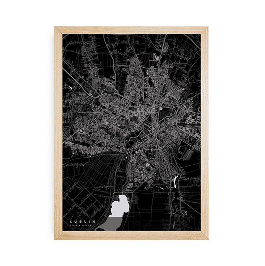 plakaty Mapa Lublina - czarny plakat z mapą miasta