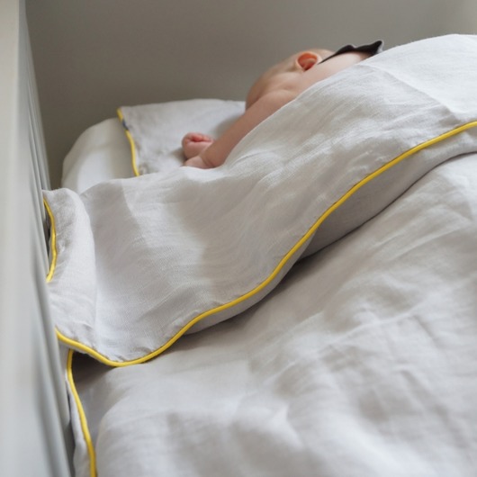 Pościel lniana dla dzieci szara z żółtym IL LETTO