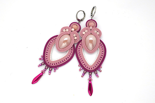 kolczyki soutache Delikatne kolczyki w kolorze pudrowego różu