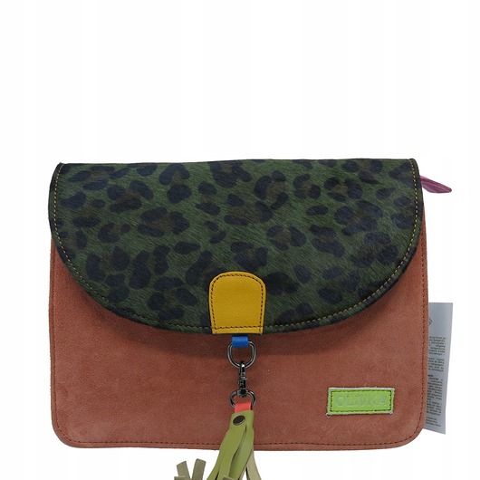 torby na ramię Torebka klasyczna damska zamszowa odpinany chwost brelok OLIVKA