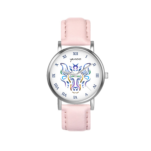 zegarki damskie Zegarek  mały - Byk - skórzany, pudrowy róż