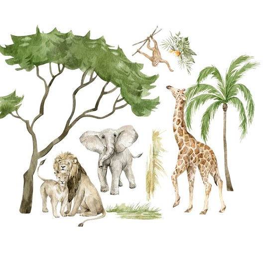 naklejki ścienne do pokoju dziecka Zestaw naklejek ściennych Savanna 140