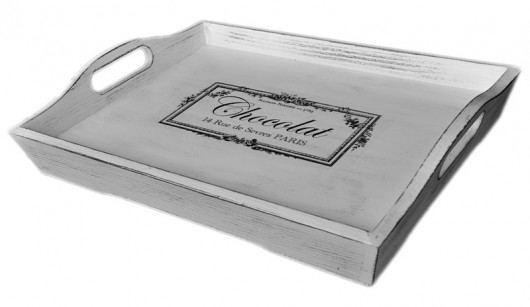 Drewniana postarzana taca w stylu shabby chic  Spatium