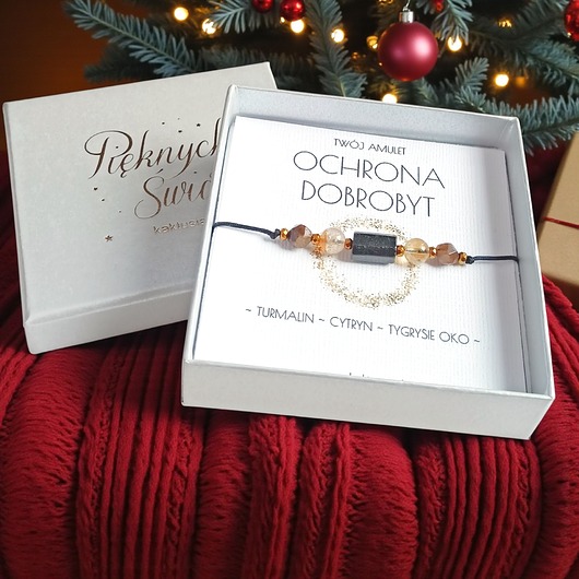 bransoletki z kamieni naturalnych Amulet - OCHRONA i DOBROBYT - świąteczne pudełko - TURMALIN, cytryn